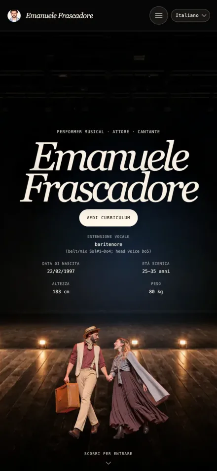 Emanuele Frascadore – home del sito su mobile