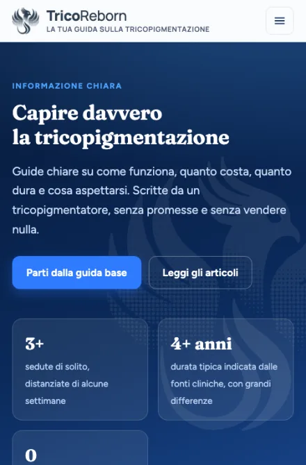 TricoReborn – home del sito su mobile